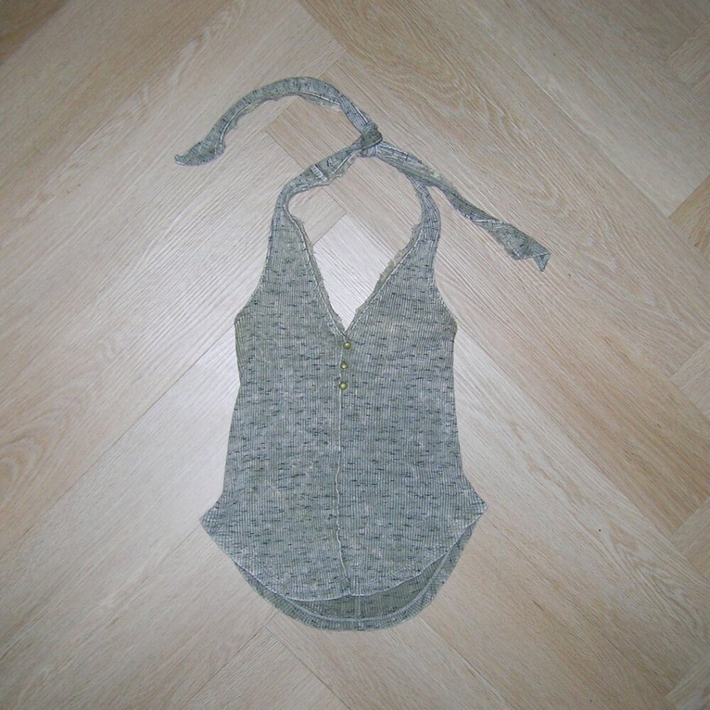 Anthropologie Ribben Henley Halter Top (Moss Green)